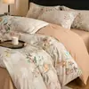 Juego de Cuatro Piezas Engrosado Cepillado Estilo Lujo Ligero Americano 100% Algodón Puro Algodón de Fibra Larga Funda de Edredón de Algodón Completo Ropa de Cama Retro Otoño/Invierno 4