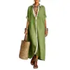 2026 Nueva Ropa Europea y Americana para Mujer Amazon Bloques de Color Holgada de Algodón y Lino Vestido Camisa Largo Vestido Casual de Moda para Mujer