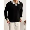 Nuevo suéter de punto POLO otoño e invierno para hombre, cuello en V, cuello de gaviota, bloques de color, estilo "old money", negocios, venta al por mayor de fábrica transfronteriza