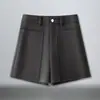 Pantalones cortos de lana marrones de pierna ancha para mujer, nuevo estilo otoño/invierno 2026, petite, cintura alta, adelgazantes, línea A, pantalones de traje casual