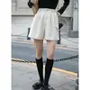 Pantalones de pana anchos retro color café para mujer Otoño Invierno Cintura alta Adelgazantes Sueltos de línea A Pantalones cortos con Botas