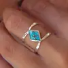 Anel Cao Shi Estilo Boêmio Simples Turquesa Sintética para Mulheres Acessórios de Metal Quadrilátero Romboidal Venda Quente Xiaohongshu