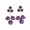 Pendientes de botón de acero con flor de gota de aceite de perla transfronterizos europeos y americanos, pendientes exagerados simples y dulces, pendientes para mujer de lujo ligero y de alta gama