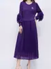 Moda Primavera y Verano Vestido Plisado 2025 Nuevo Transfronterizo Elegante Elegante Cuello Redondo Manga Larga Falda de Longitud Media Ropa de Mujer