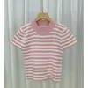 Blusa de Tricô Confortável e Casual com Gola Meia-Alta, Blocos de Cor Listrados, Manga Curta, Novo Estilo de Verão, Caimento Ajustado, Rejuvenescedor, Top Curto Versátil