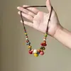 Collar Colgante Redondo de Cerámica Tejida con Cuentas, Estilo Étnico Retro, Cadena Sencilla para Clavícula, Joyería de Lujo Ligero y de Gama Alta para Mujeres
