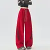 Calça de moletom larga estilo americano para mulheres, nova coleção de outono, calça de dança emagrecedora de cintura alta doce e estilosa, calça esportiva casual de uso duplo
