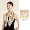 [Seda de Hangzhou] Lenço 100% Seda de Amora, Estilo Artístico Retrô, Lenço Quadrado Médio de Seda Genuína para Mulheres, Lenço de Pescoço para Primavera e Outono
