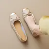 Sapatilhas Francesas Personalizadas Sapatilha com Laço Feminina Sapatos de Vovó Solado Macio Bico Baixo Prata Sapatilhas de Ballet Sapatos Femininos Plus Size