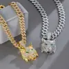 Moderna Cadena Cubana de Hip-Hop con Colgante de Gato Hello Kitty Full Diamante Fresco Lindo Europeo y Americano