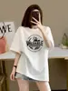 Camiseta de Manga Corta para Mujer de Algodón Puro Gris Oscuro, Nuevo Estilo Verano 2025, Top Holgado Estilo Europeo Oversize, Camiseta de Moda al por Mayor