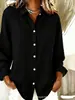 Roupas femininas transfronteiriças europeias e americanas Amazon primavera-verão gola lapela modelagem solta cardigã manga longa camisa de algodão e linho casual versátil vestuário feminino