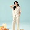 Pijama de Verano, Manga Corta y Pantalón Largo, Sensación Fresca, Delgado, Conjunto Casual para Estar en Casa, Pijama de Casa para Mujer que se Puede Usar Afuera