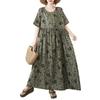 Nueva 2025 Exportación Moda Simple Falda Larga Verano Nuevo Talla Grande Manga Corta Cuello Redondo Vestido Estampado para Mujer
