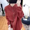 Camisa de Manga Larga de Algodón y Lino con Cuello Alto para Mujer, Estilo Coreano Literario Retro, Diseño para el Trabajo, Holgada, Primavera y Verano 2025