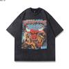 Camiseta holgada de manga corta con estampado digital de inyección directa, estilo hip hop rock, estilo urbano europeo y americano, para hombre y mujer.
