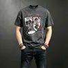 Camiseta de Manga Corta de Algodón Verano para Hombre Estilo Americano INS Marca de Moda Cuello Redondo Juvenil Moderna Versátil Camiseta de Cinco Mangas