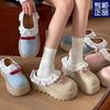 Meias Pantufas Femininas de Renda Doce com Solado Grosso e Biqueira para Verão 2025 Novos Sapatos Versáteis Mary Jane Birkenstock