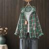 Top de Doble Hilo para Mujer Casual Cuadros Patchwork Bolsillo con Capucha Holgado Cárdigan Blusa Exterior Venta al por Mayor