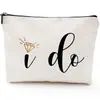 Bolsa de Cosméticos de Lona con Patrón de Diamantes Tema de Boda Transfronteriza I Do Bolsa de Artículos de Tocador para Novia Bolsa de Cosméticos de Viaje