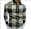 Camisa Polo de Manga Larga para Hombre Nueva de Primavera y Otoño Color Sólido Estampado 3D Casual para Exteriores Transpirable con Cremallera