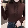 Camisa de terciopelo acanalado con cuello semi-alto, nueva camisa básica de manga larga de color liso para otoño e invierno, para madres