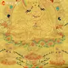 Buda Yuan Hui Maestro Loto Thangka Pintado a Mano Tíbet Buda Mineral Natural Tarjeta Dorada Marco de Madera Maciza Pintura Colgante para Sala de Estar