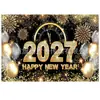 Tela de fondo para Año Nuevo 2027 transfronteriza, decoración de ambiente festivo para fiesta de Nochevieja europea y americana, banner fotográfico de tela colgante