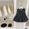Vestido de inverno 2026 para meninas, novo estilo com laço, vestido sem mangas, vestido de princesa moderno para crianças, vestido com forro de fleece para bebês