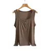 Camisola de fio para mulheres, roupa íntima de verão, botão, anti-exposição, peça externa versátil, modeladora, branca, sem mangas, top para usar por baixo