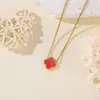 Collar de Acero Inoxidable de Cuatro Hojas Transfronterizo para Mujer, Cadena para Clavícula con Colgante de Trébol de la Suerte de Nácar por Ambos Lados, Joyería de Lujo de Nicho