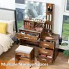 Tocador Estilo Europeo con Gabinete de Almacenamiento Integrado, Mesa de Maquillaje Marrón con Espejo, Moderno y Sencillo, Venta al por Mayor de Fábrica