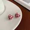 Nuevos Pendientes de Moda Otoño e Invierno Corazón Tridimensional Corazón de Durazno Tablero de Ajedrez para Mujer Accesorios de Pendientes Estilo Minimalista Versátil Simple