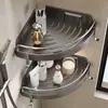 Estante de almacenamiento para baño, estante triangular, almacenamiento para baño sin taladro montado en la pared, canasta triangular para esquina de ducha