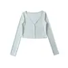 Cárdigan ligero de Tencel con cuello en V y manga larga, chaqueta versátil de verano ajustada y corta de dos botones para protección solar, adecuada para usar en capas.
