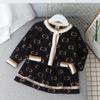 Conjunto de suéter infantil de otoño para niña, cárdigan de punto estilo Chanel, falda, conjunto de dos piezas, vestido de moda