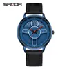 Reloj de cuarzo Sanda New 1110 de malla de cuero con volante para hombre, moderno y elegante.
