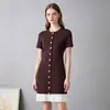 Novo vestido de malha curto elegante da Amazon, estilo francês, de abotoamento simples, com pregas, inspirado em Chanel, para mulheres