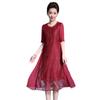 Vestido de verano para mujer de mediana edad, vestido de novia rojo, temperamento, falda de encaje de talla grande, una generación de cabello