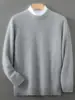 Suéter 100% Lã Pura Masculino Gola Alta Meio Espessa Cor Sólida Pulôver Casual de Negócios Malha Solta Camisa Base Top