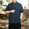 Camiseta retro de manga curta, modelagem solta, plus size, bordada, fina, blusa de manga três quartos, camiseta estilo chinês Hanfu para o verão