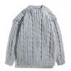 Suéter Listrado Contrastante Retrô Outono e Inverno 2025 Masculino Marca de Moda High Street Nicho Estilo Preguiçoso Tricô Casual