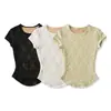 AP26098-26 Camiseta de Manga Corta con Cuello Redondo y Dobladillo Curvo para Verano, Capa Base Estilo Coreano Estilo Deseo Puro Encaje
