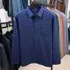 Camisa polo masculina para meia-idade e idosos com bolsos reais, novo estilo outono 2026, listrada, confortável, camiseta de manga comprida para homens