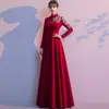 Nuevo Cheongsam Estilo Chino Vestido Tostado Mejorado Borgoña Novia Boda Vestido de Noche Compromiso Anfitrión Vestido de Bienvenida