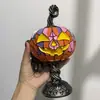 Nuevo producto transfronterizo: Lámpara de mesa ambiental de calabaza de vidriera vintage para Halloween, adorno artesanal de resina para decoración del hogar creativo