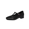 Sapatos Casuais Femininos Versáteis de Couro com Salto Baixo, Fivela, Salto Quadrado, Couro Genuíno Marrom, Boca Rasa, Adequados para Todas as Estações, Sapatos de Cano Baixo