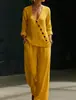 Nova Coleção Primavera/Verão 2026 Roupas Femininas Europeias e Americanas Transfronteiriça Minimalista Temperamento Camisa Solta Gola V Botão Diagonal Calça Pantalona Conjunto de Duas Peças