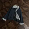 Chaqueta de Trabajo con Parches de Cuadros Azul Marino con Solapa para Hombre, Chaqueta Corta Harrington Bomber Retro Americana de Otoño