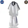 Conjunto de Shorts com Três Listras e Camisa Polo de Manga Curta da Marca Nasa para Homens, um Conjunto Completo para o Verão, Fresco e Respirável